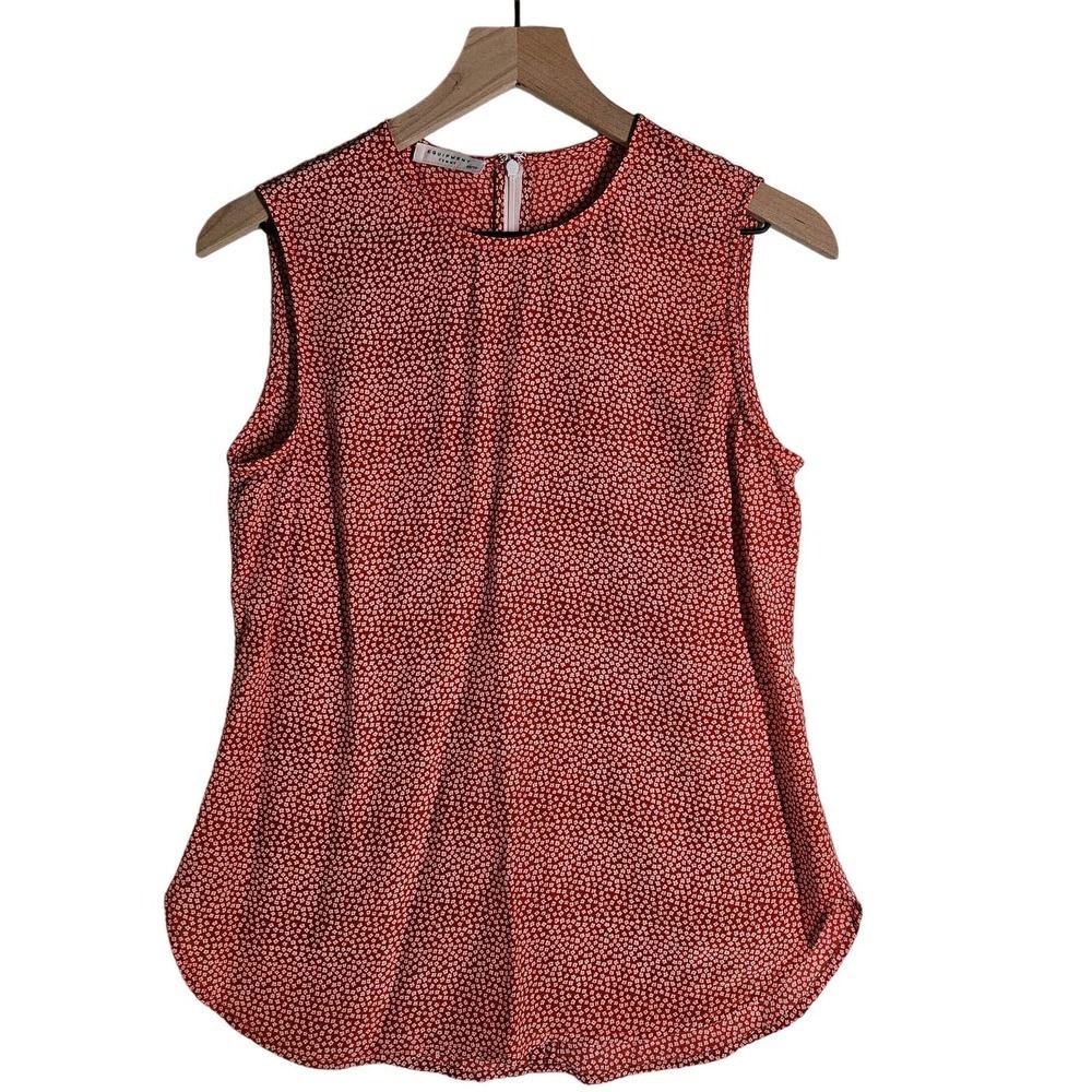 Equipment Femme Silk Sleeveless Blouse XS Ditsy Flower Print Red Tank